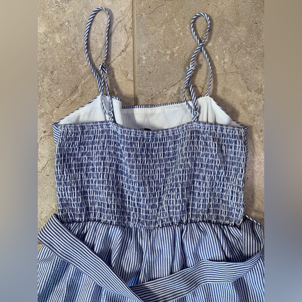 Purple Snow Striped Blue White Jumpsuit with Cropped Ruffle Hem - Size Medium - Picture 5 of 13